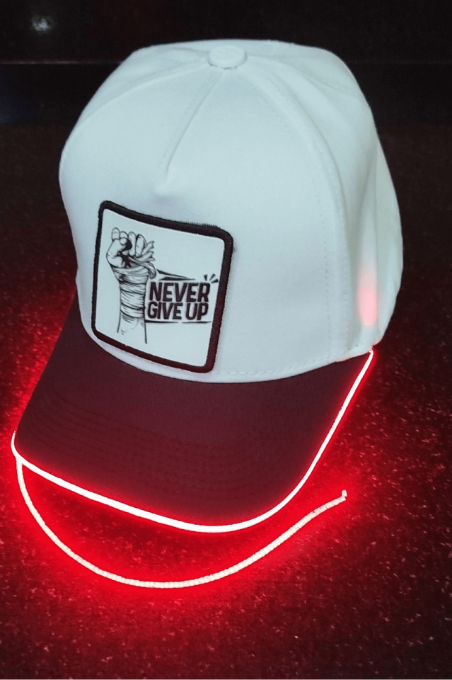 Never Give Up Bench Siyah-Beyaz LED'li Beyzbol Şapka