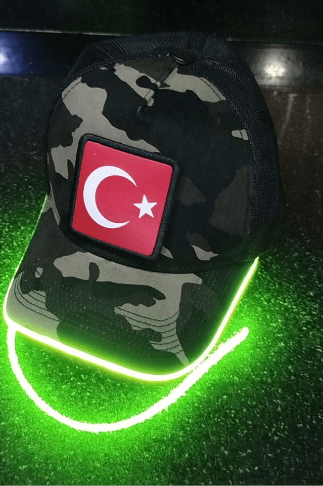 Bayrak Bench Kamuflaj Yeşil LED'li Beyzbol Şapka