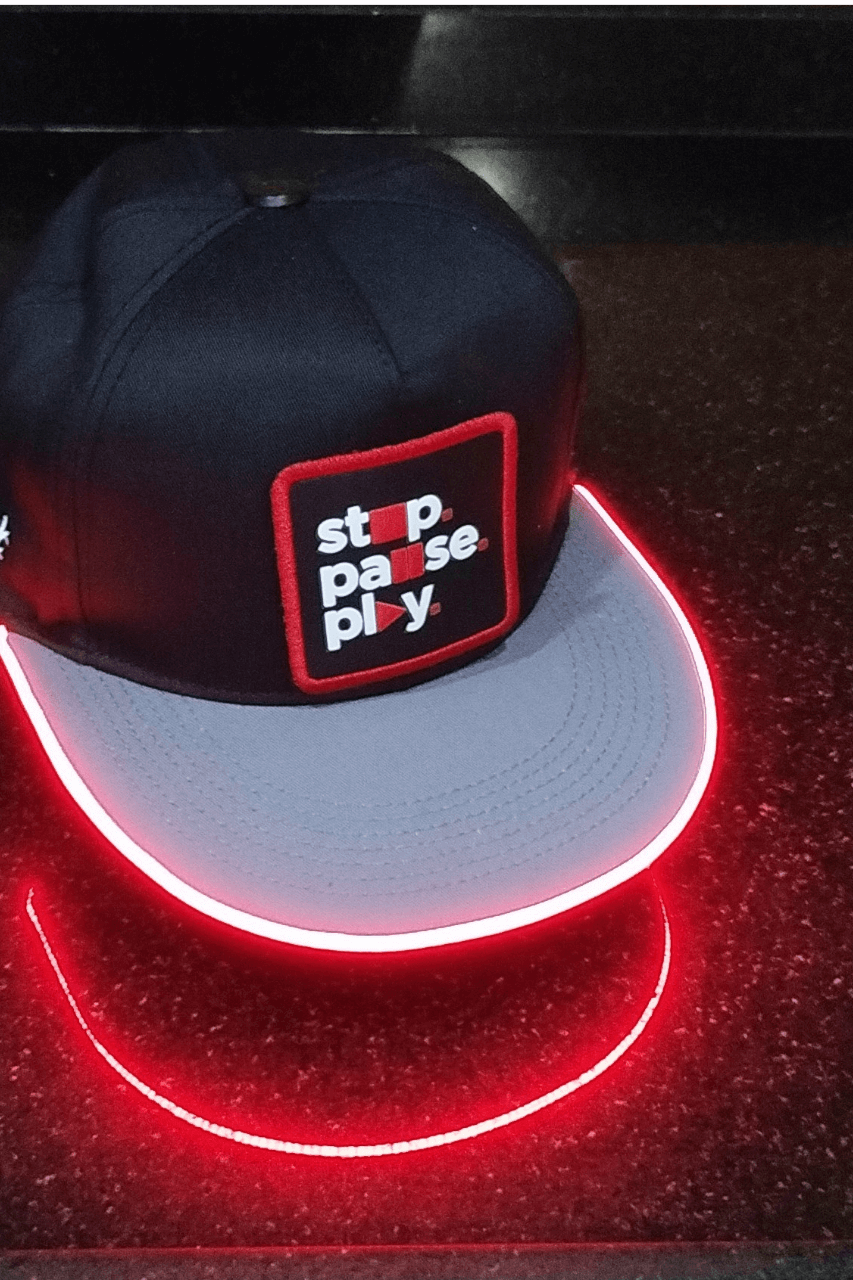 Stop-Pause-Play Bench Siyah-Gri LED'li Hip Hop Şapka